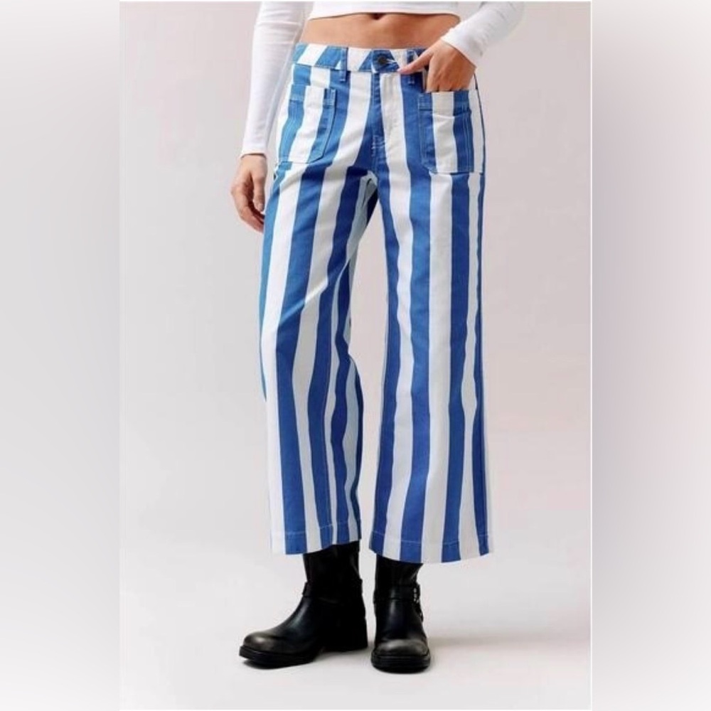BDG Urban Outfitters Women’s Joey Straight Leg Jeans Size 24 Blue White Stripe